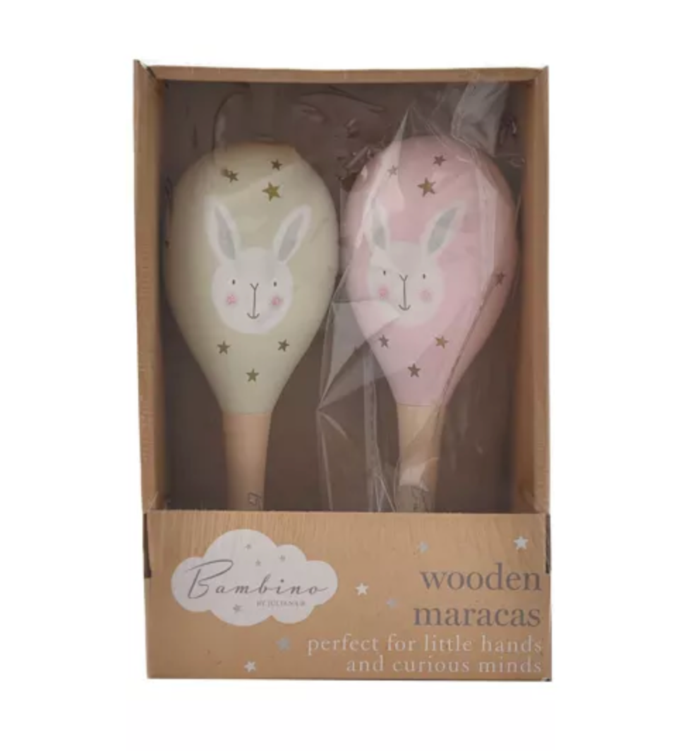 Bambino Wooden Maracas Rabbit Pink