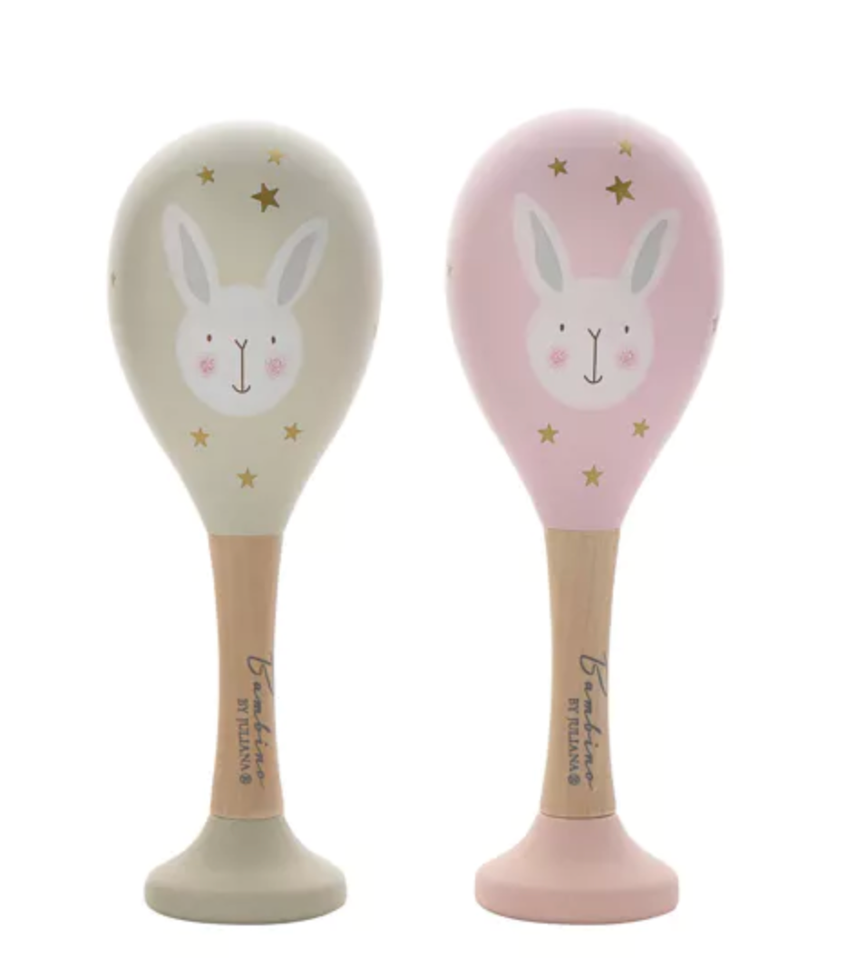 Bambino Wooden Maracas Rabbit Pink